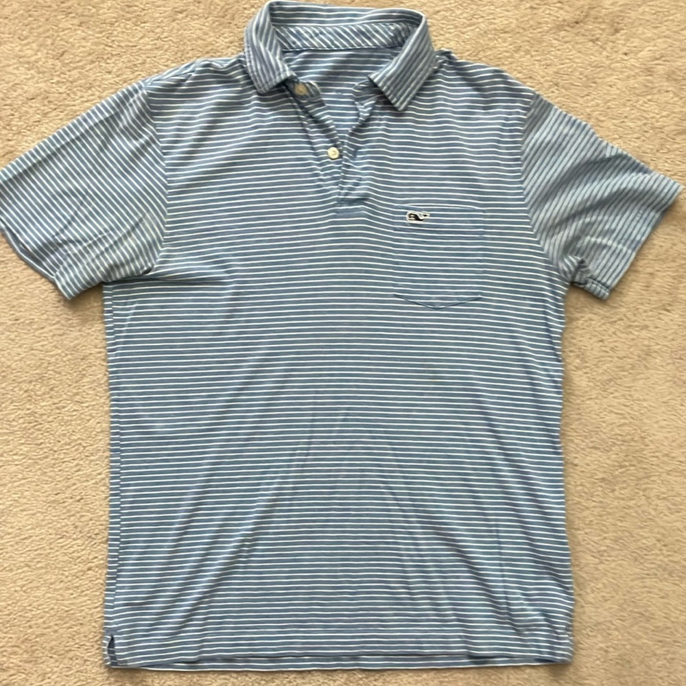 Vineyard Vines Blue and White Striped Polo Shirt